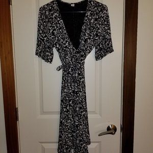Black and white faux wrap dress
